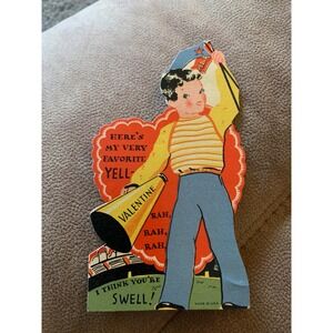VTG Valentine Day Grade School Trading Card Cheer ‎ Cheerleader Spirit Megaphone